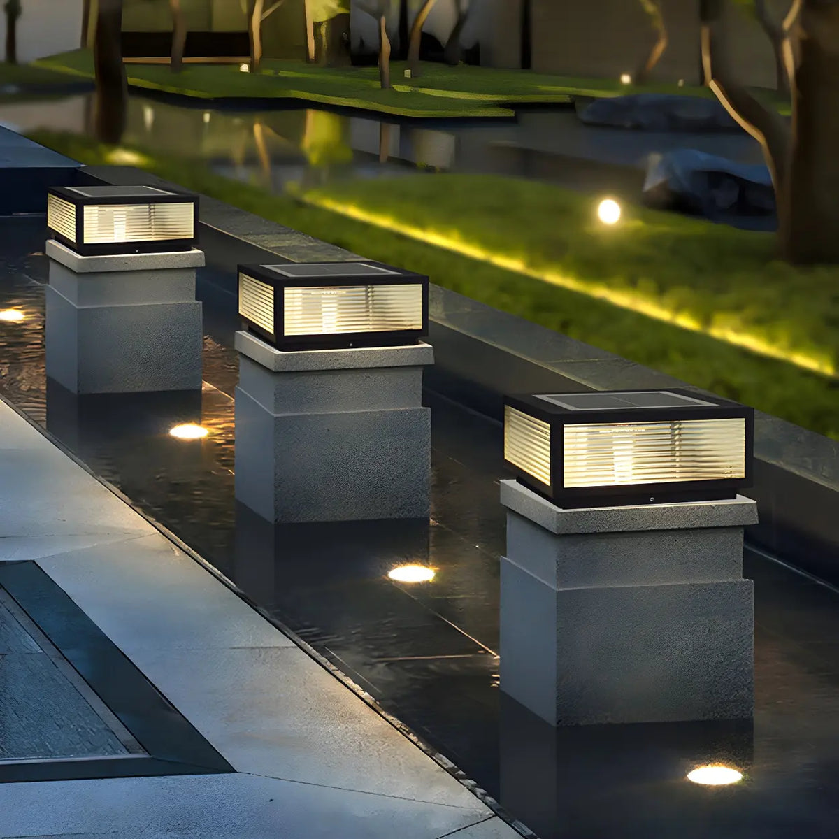 Metal Solar Light Posts Black Modern Rectangular Metal Outdoor Solar Post Light – Homebaa