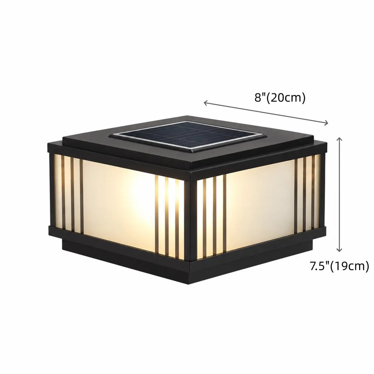 Black Modern Stripe Square Solar Outdoor Pillar Lamp Image - 13