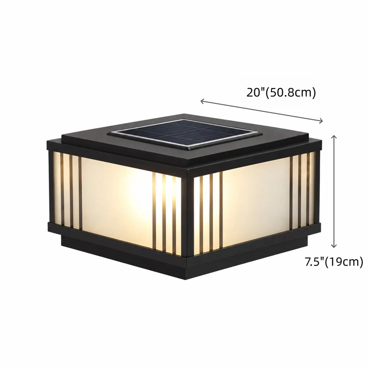 Black Modern Stripe Square Solar Outdoor Pillar Lamp Image - 15