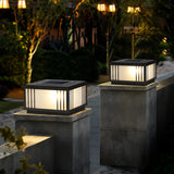 Black Modern Stripe Square Solar Outdoor Pillar Lamp Image - 3