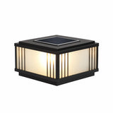 8" Square Black Modern Stripe Square Solar Outdoor Pillar Lamp Image - 5