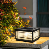 Black Modern Stripe Square Solar Outdoor Pillar Lamp Image - 6