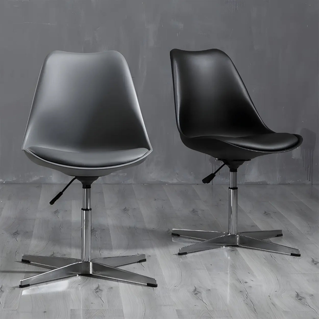 Black Modern Swivel Armless Metal Base Office Chair Image - 1