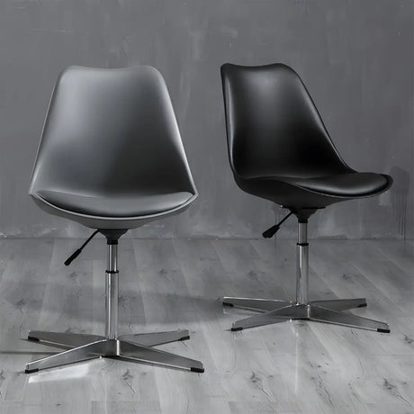 Black Modern Swivel Armless Metal Base Office Chair Image - 1