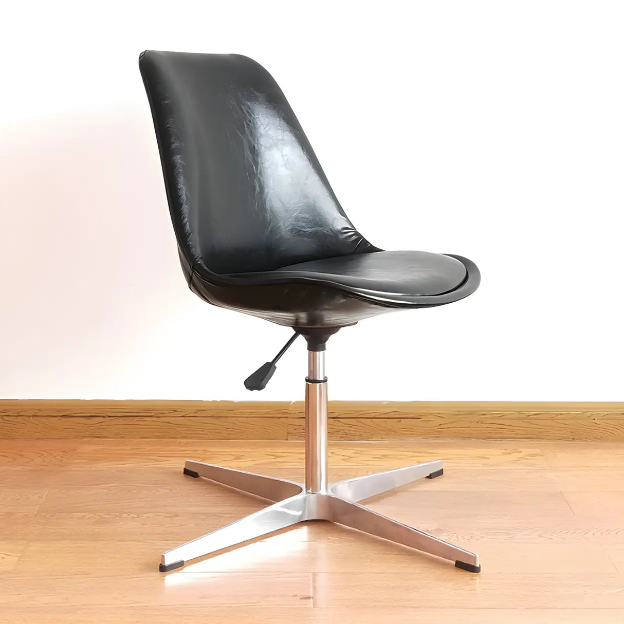 Black Modern Swivel Armless Metal Base Office Chair Image - 19