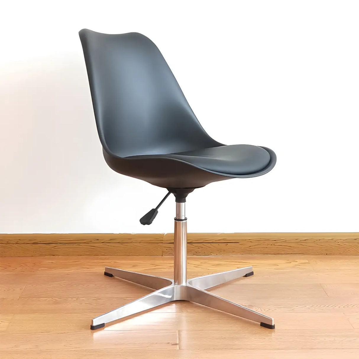 Black Modern Swivel Armless Metal Base Office Chair Image - 2