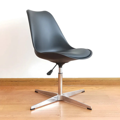 Black Modern Swivel Armless Metal Base Office Chair Image - 2