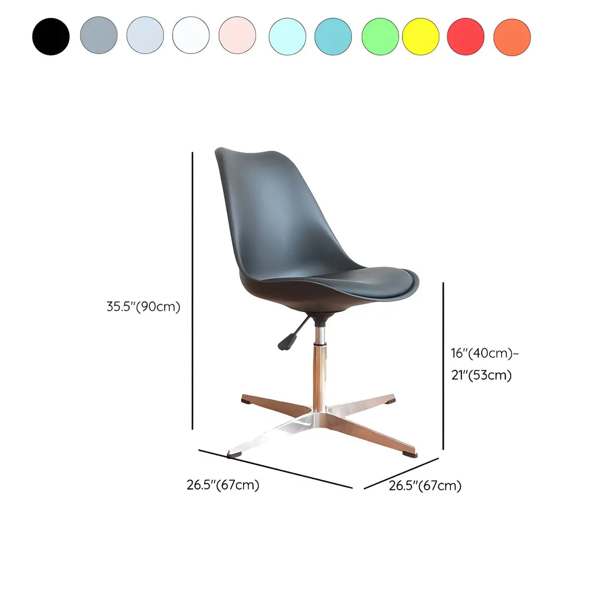 Black Modern Swivel Armless Metal Base Office Chair 