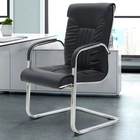 Black Modish Ergonomic Leather Office Chair with Arms Image - 1