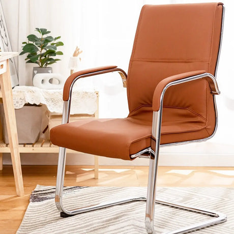 Black Modish Ergonomic Leather Office Chair with Arms Image - 2