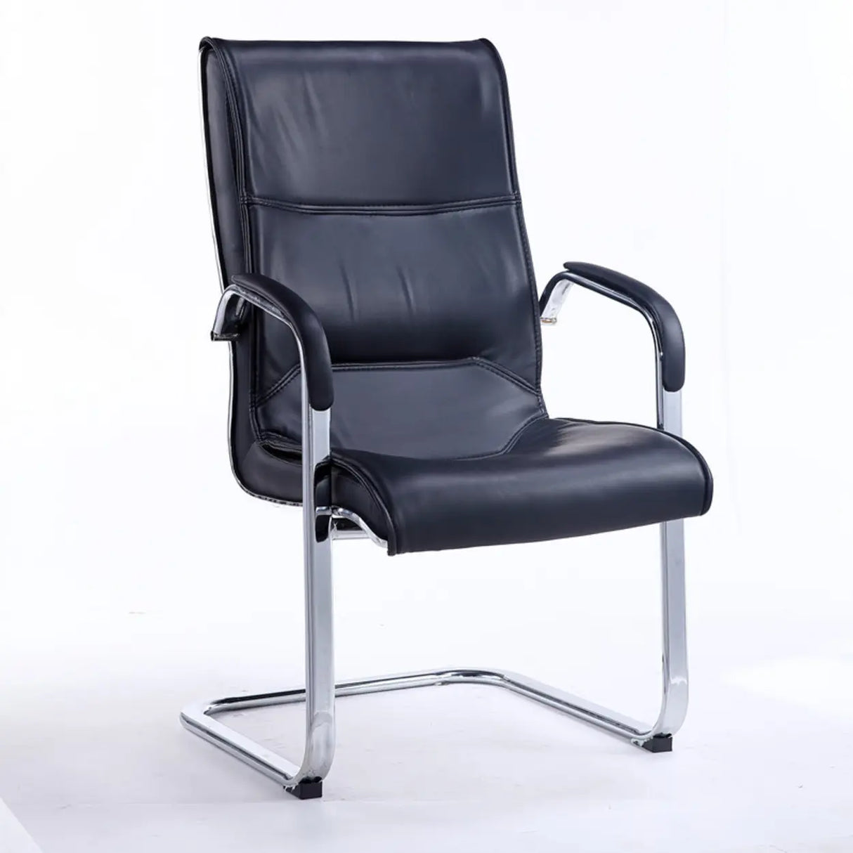 Black Modish Ergonomic Leather Office Chair with Arms Image - 3