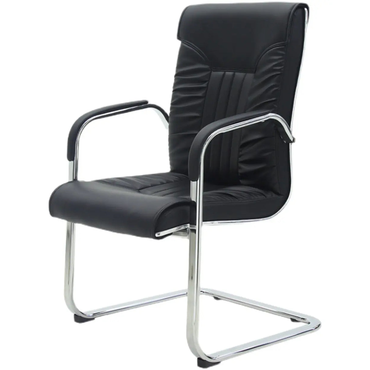 Black Modish Ergonomic Leather Office Chair with Arms Image - 4