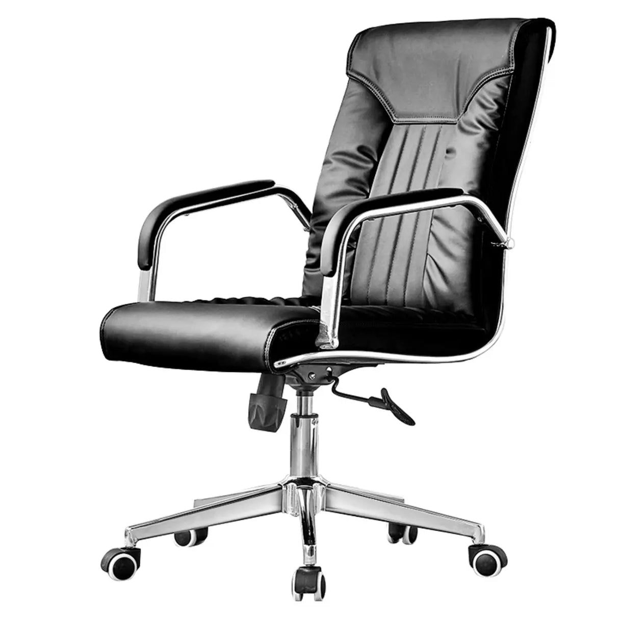 Black Modish Ergonomic Leather Office Chair with Arms Image - 5
