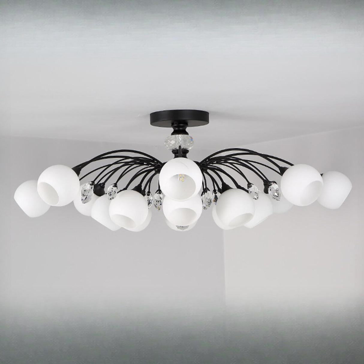 Black Multi-Globe Glass Semi-Flush Mount Ceiling Light Image - 10