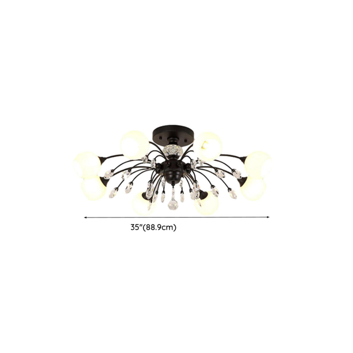 Black Multi-Globe Glass Semi-Flush Mount Ceiling Light 