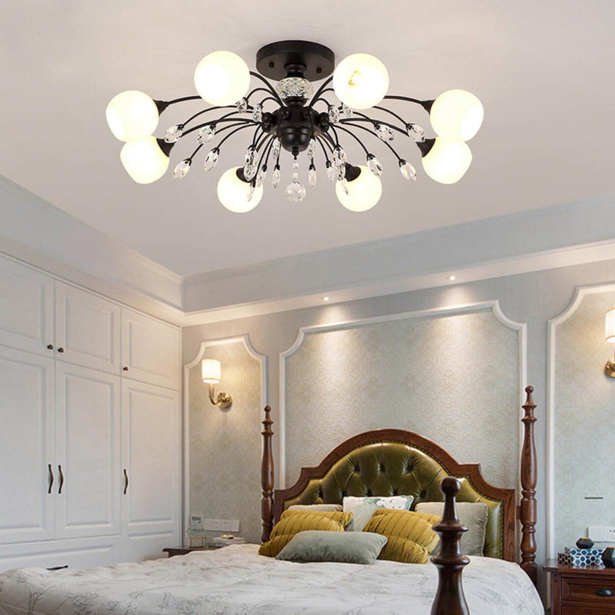 Black Multi-Globe Glass Semi-Flush Mount Ceiling Light Image - 3