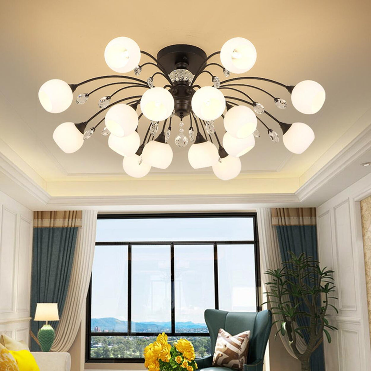 Black Multi-Globe Glass Semi-Flush Mount Ceiling Light Image - 4
