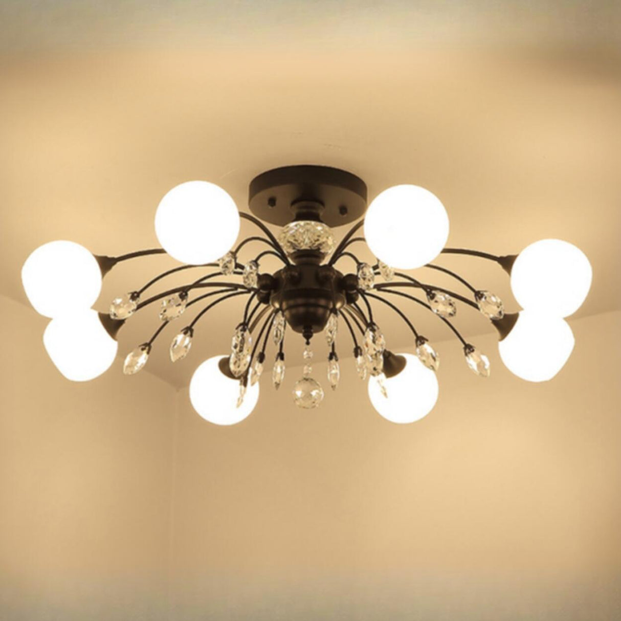 Black Multi-Globe Glass Semi-Flush Mount Ceiling Light Image - 6