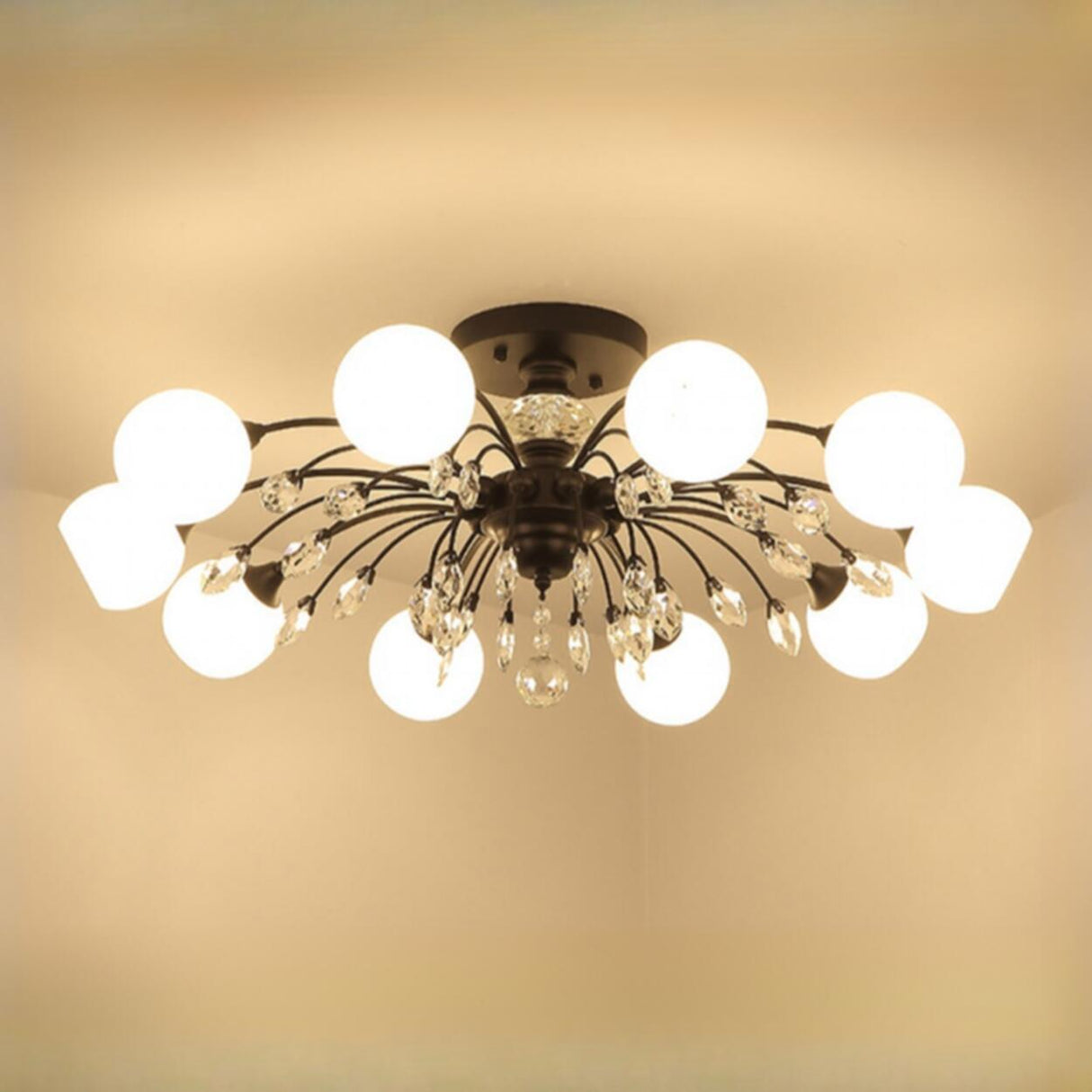 Black Multi-Globe Glass Semi-Flush Mount Ceiling Light Image - 7