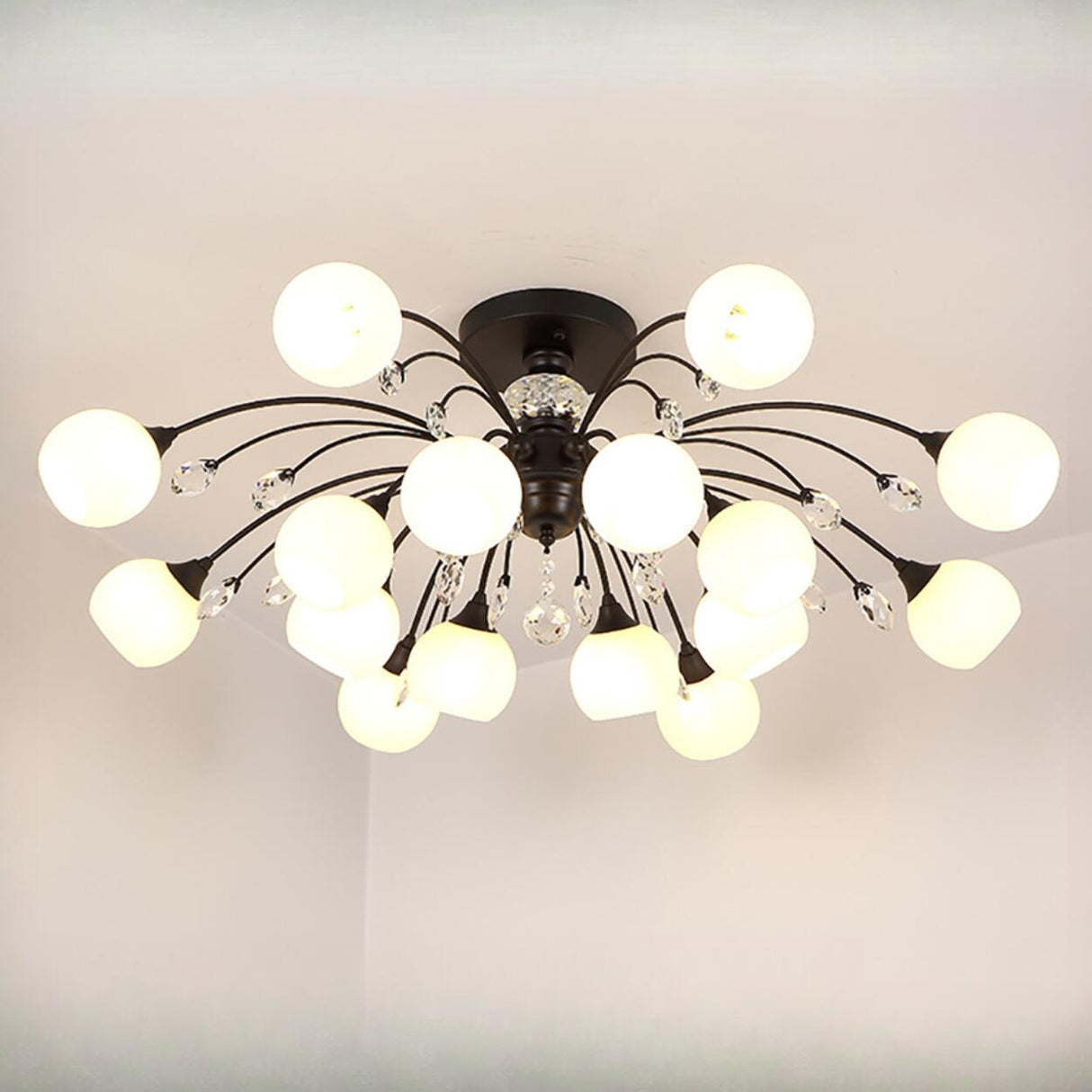Black Multi-Globe Glass Semi-Flush Mount Ceiling Light Image - 9
