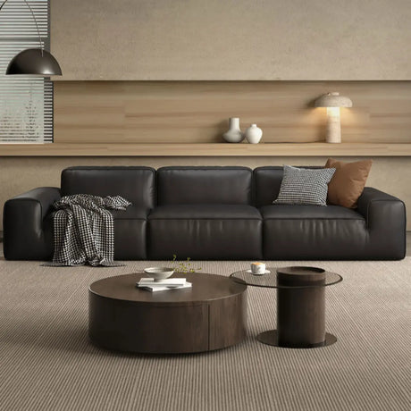 Black Nappa Leather Three Seater Reception Sofa Image - 1