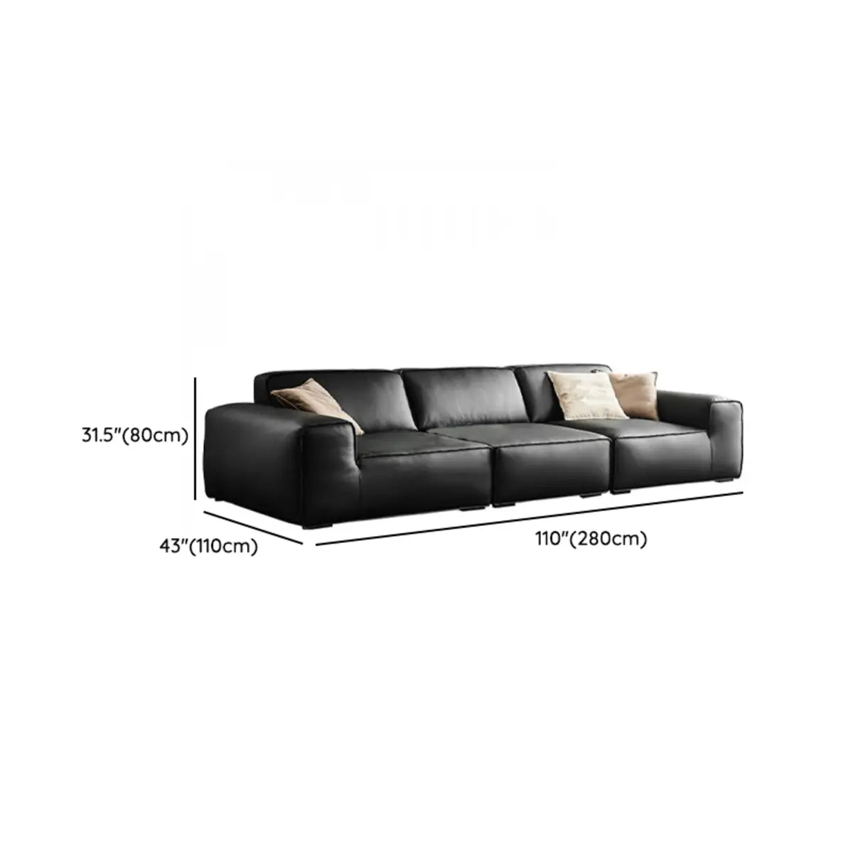 Black Nappa Leather Three Seater Reception Sofa Image - 12