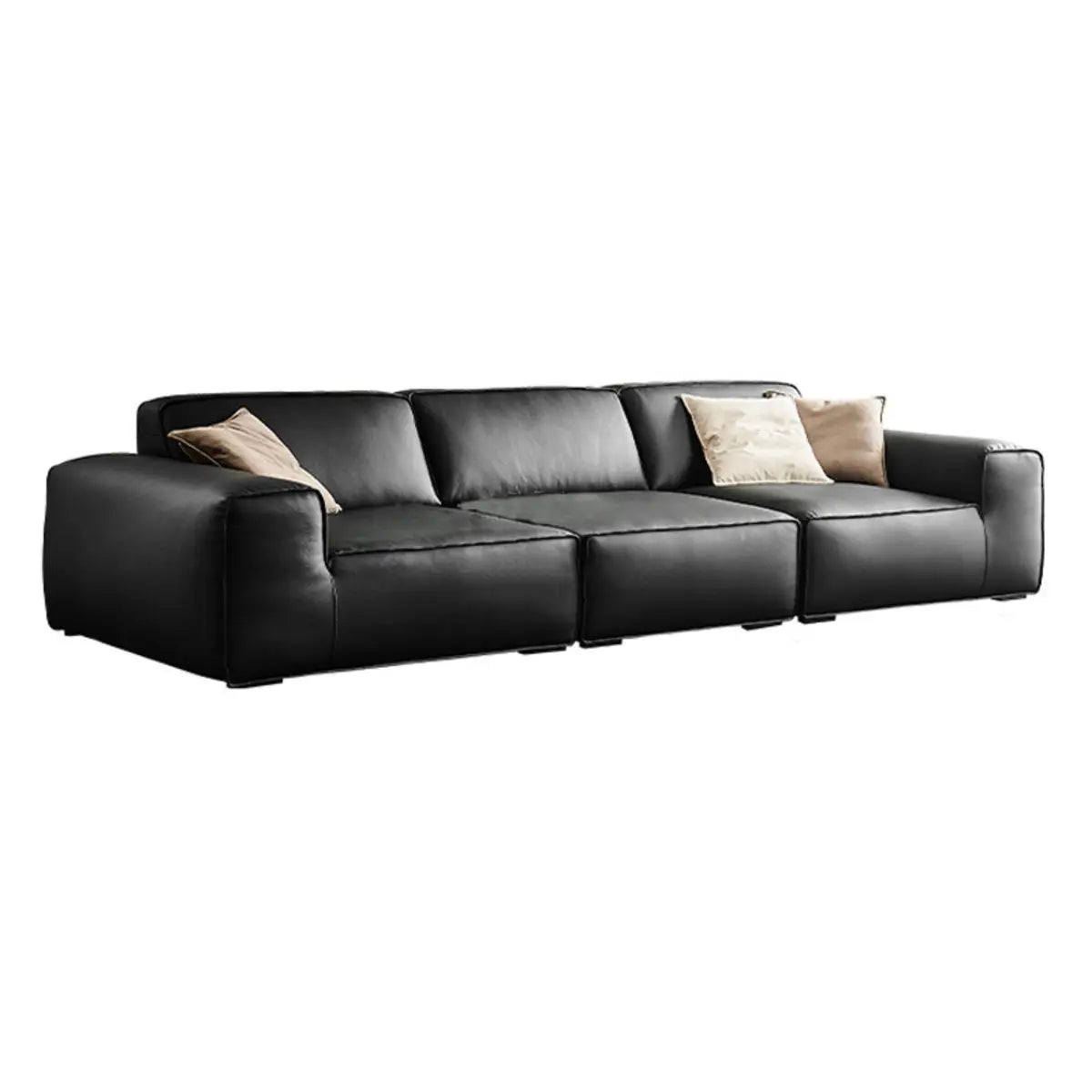Black Nappa Leather Three Seater Reception Sofa Image - 2