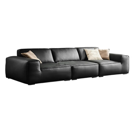 Black Nappa Leather Three Seater Reception Sofa Image - 2