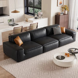 Black Nappa Leather Three Seater Reception Sofa Image - 4