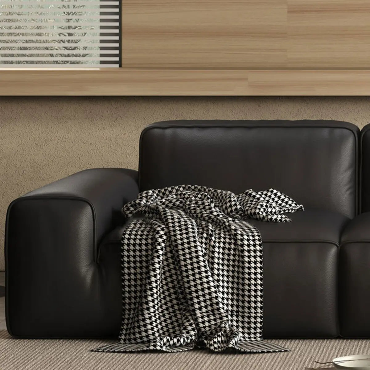 Black Nappa Leather Three Seater Reception Sofa Image - 5