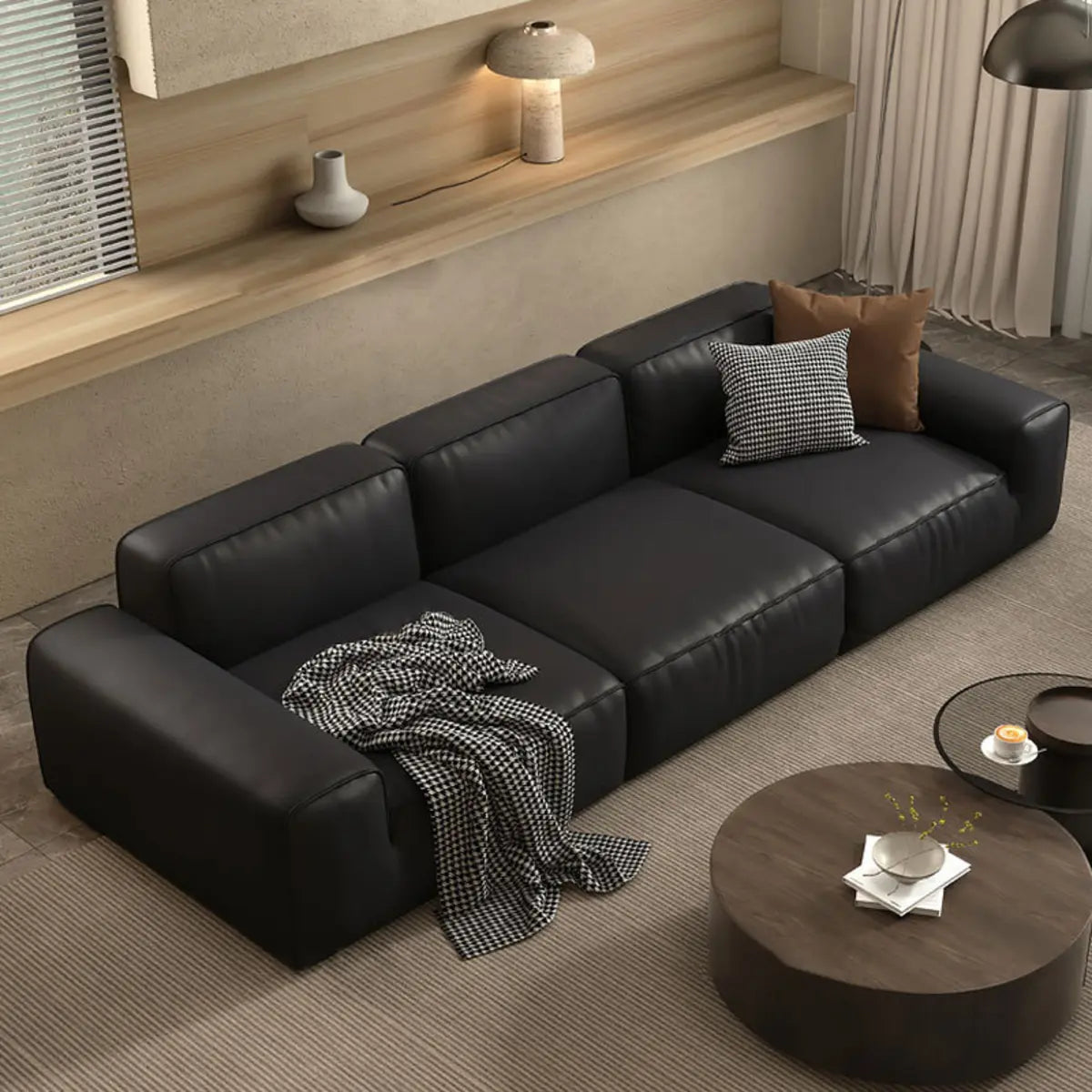 Black Nappa Leather Three Seater Reception Sofa Image - 6