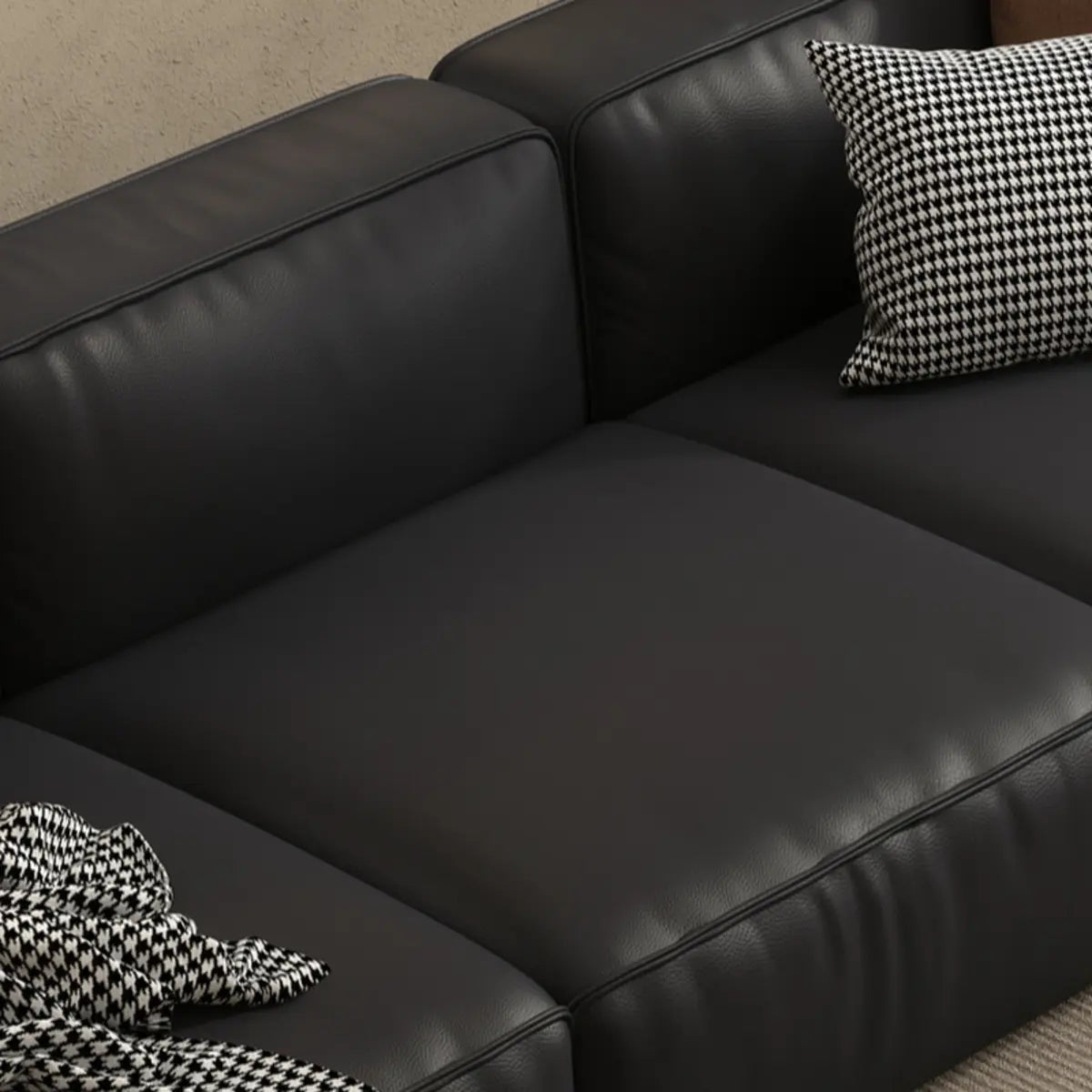 Black Nappa Leather Three Seater Reception Sofa Image - 7