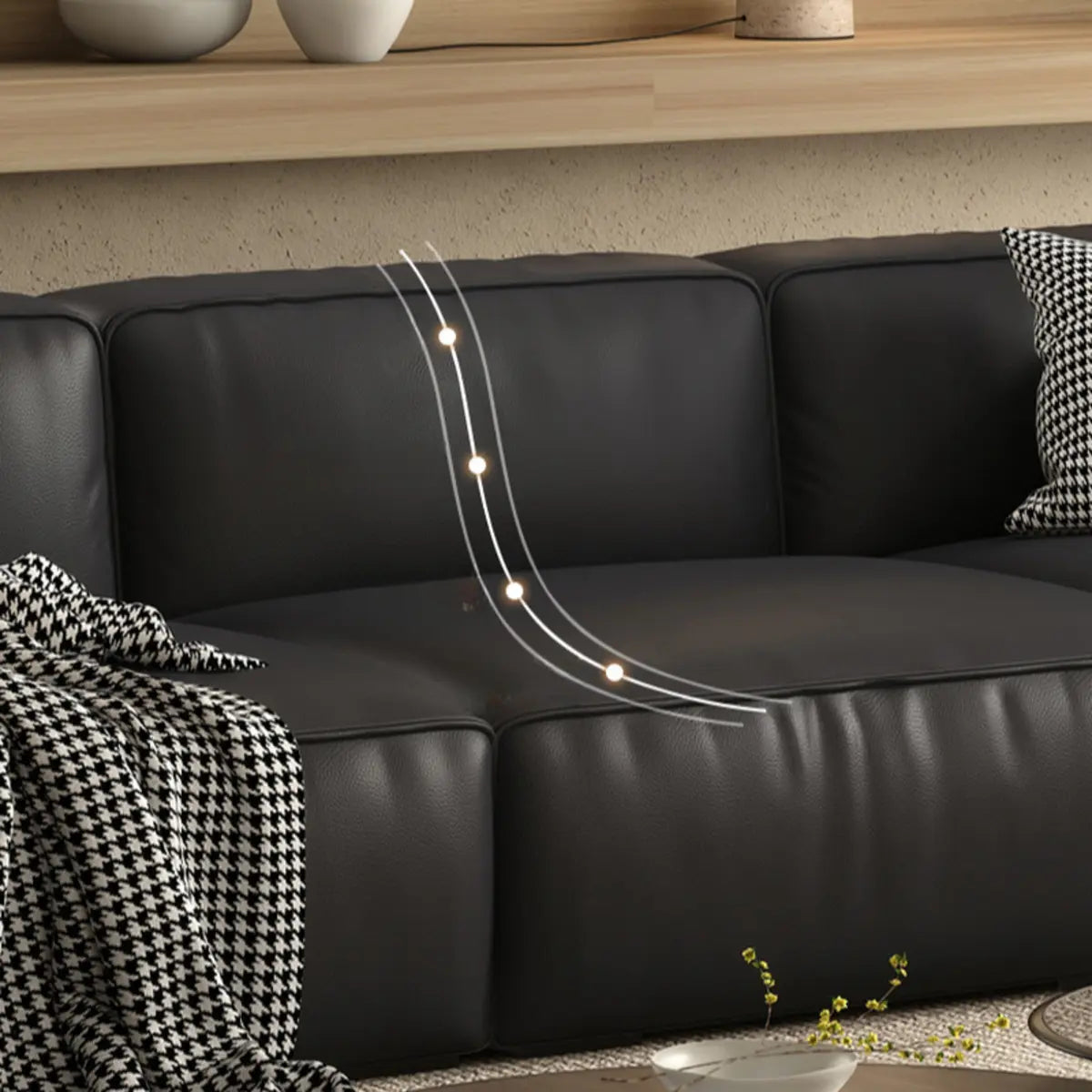 Black Nappa Leather Three Seater Reception Sofa Image - 9