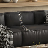 Black Nappa Leather Three Seater Reception Sofa Image - 9