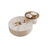 Black Nested Embossed Drum Stone Drawers Coffee Table Image - 11