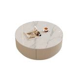 Black Nested Embossed Drum Stone Drawers Coffee Table Image - 13