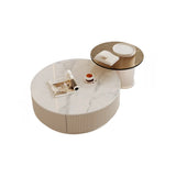 Black Nested Embossed Drum Stone Drawers Coffee Table Image - 15