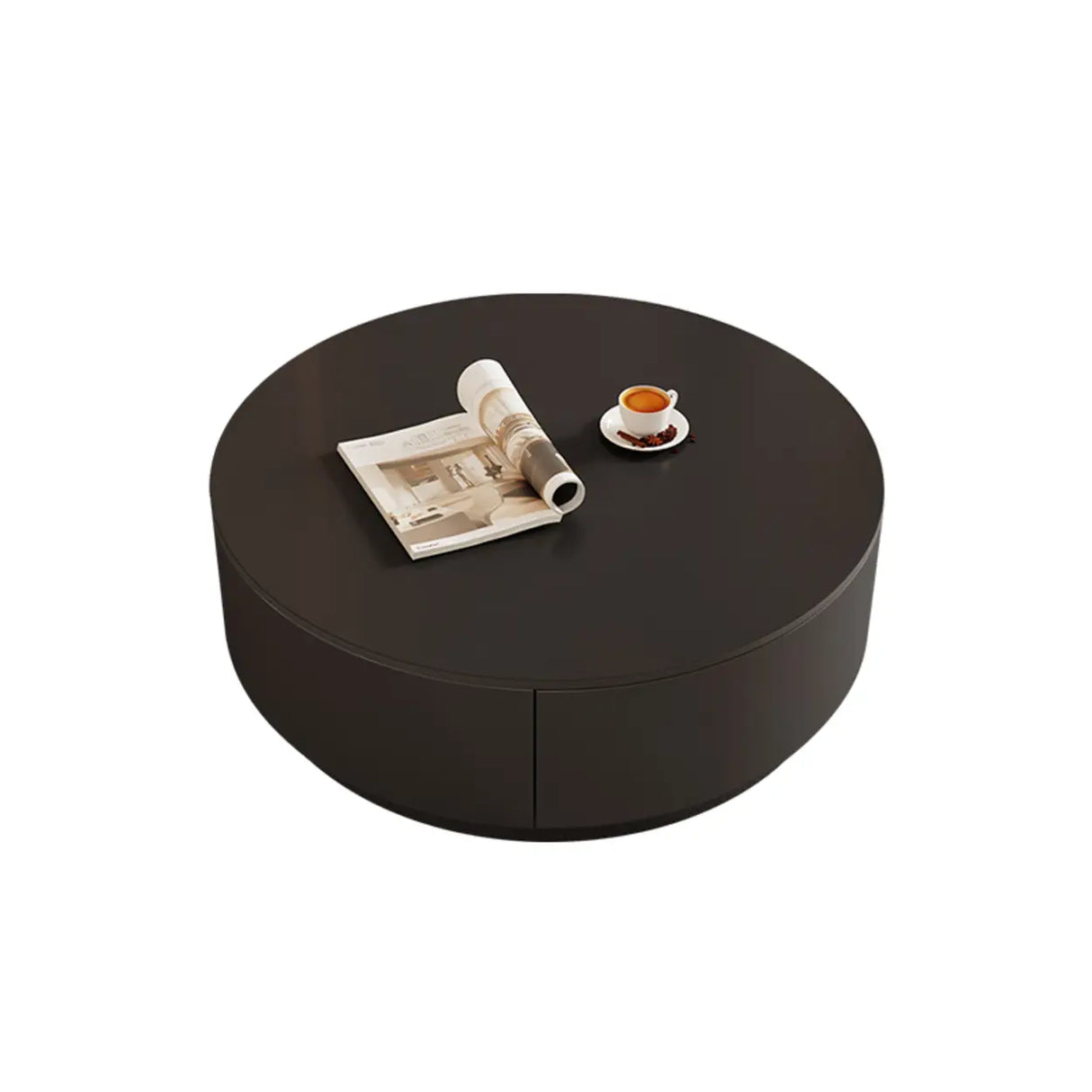 Black Nested Embossed Drum Stone Drawers Coffee Table Image - 17