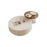 Black Nested Embossed Drum Stone Drawers Coffee Table Image - 5