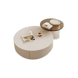 Black Nested Embossed Drum Stone Drawers Coffee Table Image - 8