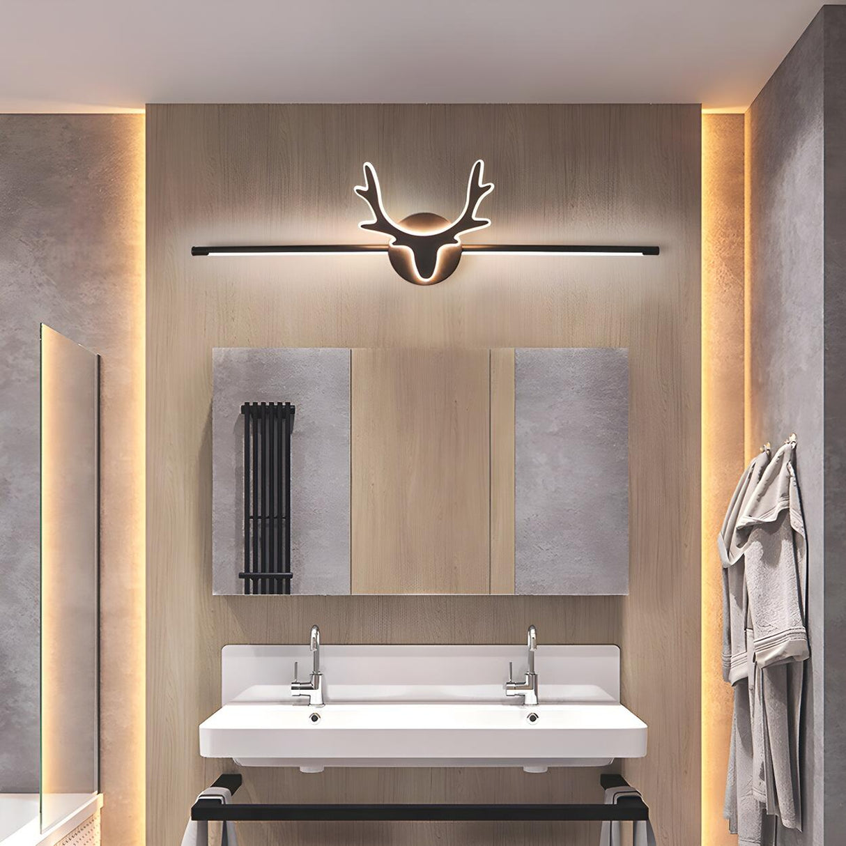 Black Nordic Creative Antler Shape Iron Vanity Light Image - 12
