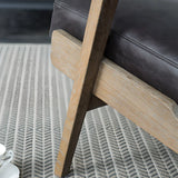 Black Oiled Leather Pillow Back Wood Frame Arm Chair Image - 10