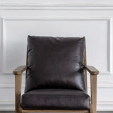 Black Oiled Leather Pillow Back Wood Frame Arm Chair Image - 6