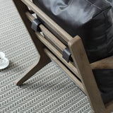 Black Oiled Leather Pillow Back Wood Frame Arm Chair Image - 9