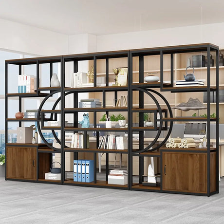 Black Open Metal Frame Industrial Rectangle Bookshelf Image - 1