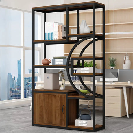 Black Open Metal Frame Industrial Rectangle Bookshelf Image - 2