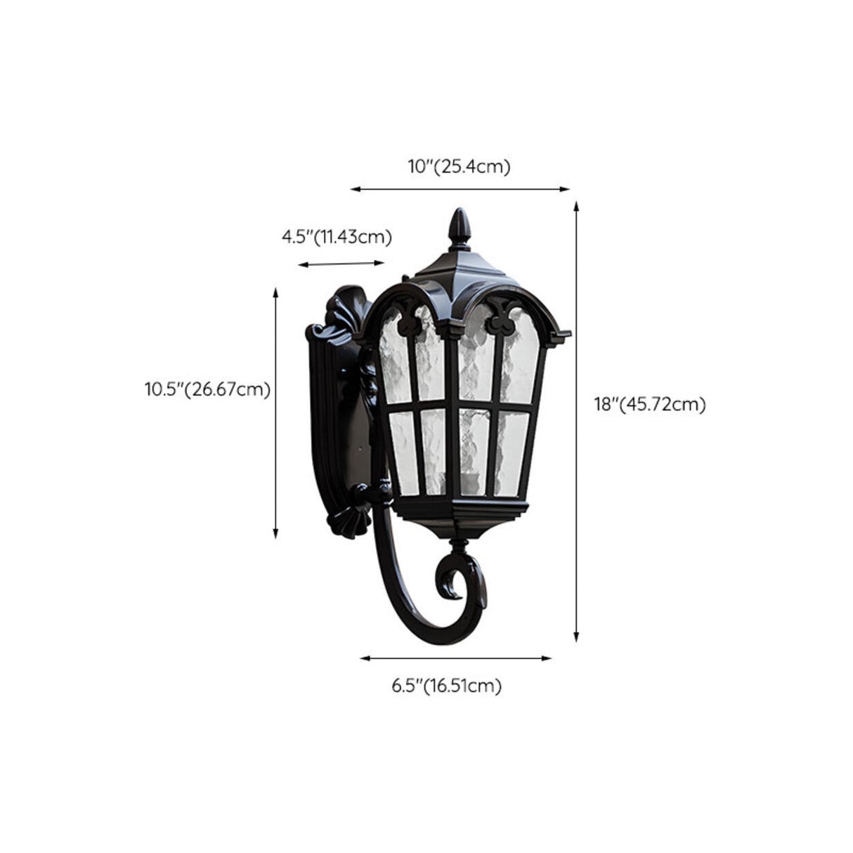 Black Outdoor Lantern Waterproof LED Wall Sconce 