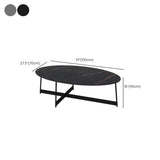 Black Oval Stone Coffee Table with Steel Cross Legs Image - 11