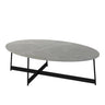 Black Oval Stone Coffee Table with Steel Cross Legs Image - 5