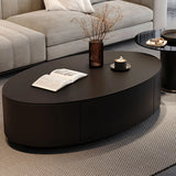 Black Oval Stone Nesting Coffee Table with Storage Image - 2